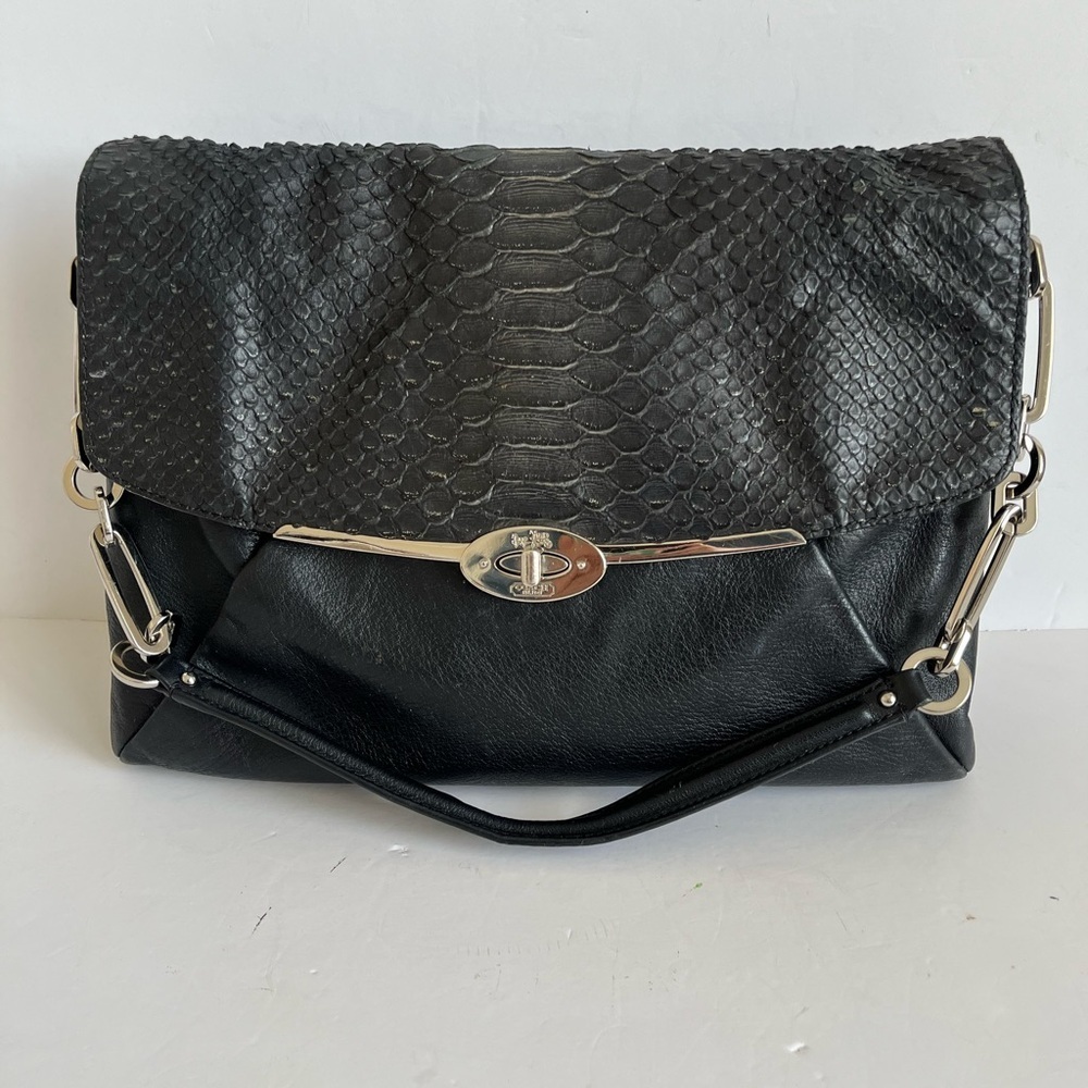 Coach Madison Glitter Python Flap Leather Shoulder Bag - Picture 2 of 10